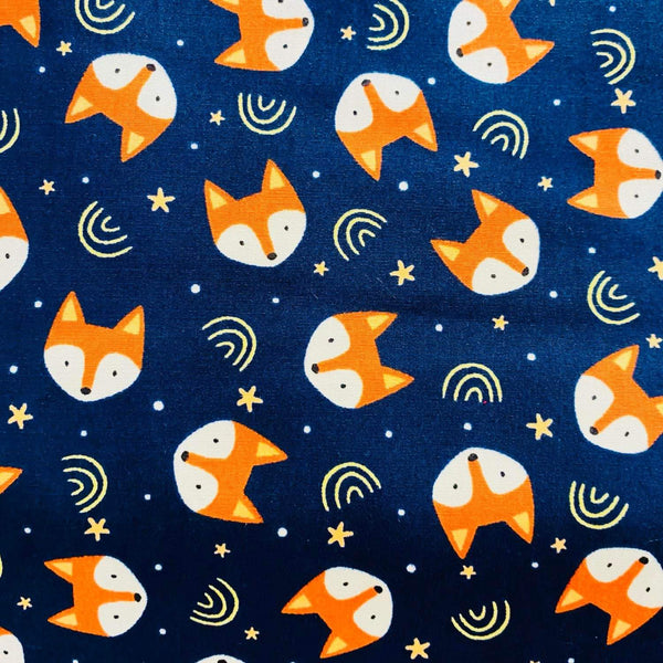 Navy Fox Face Cotton Poplin Fabric