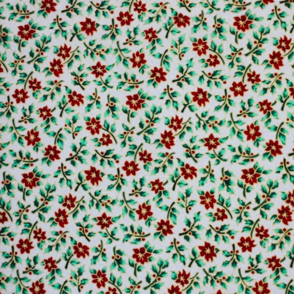 Ivory Festive Floral Metallic Christmas Cotton Fabric