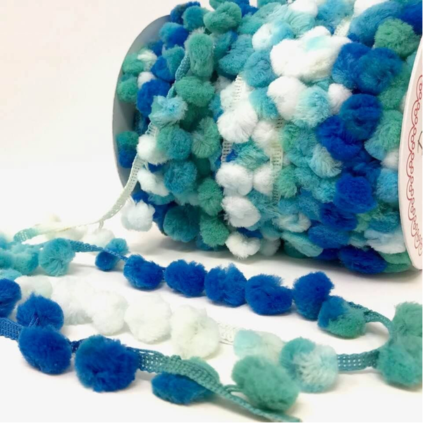 Mixed Blue Pom Pom Trim