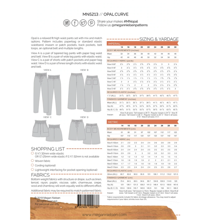 Megan Nielsen - Opal Pants & Shorts Pattern