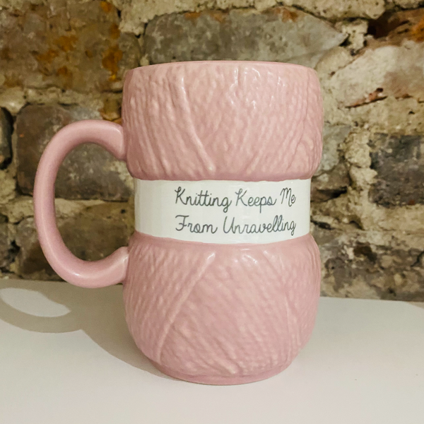 Knitting Keeps Me From Unravelling Pink Novelty Mug