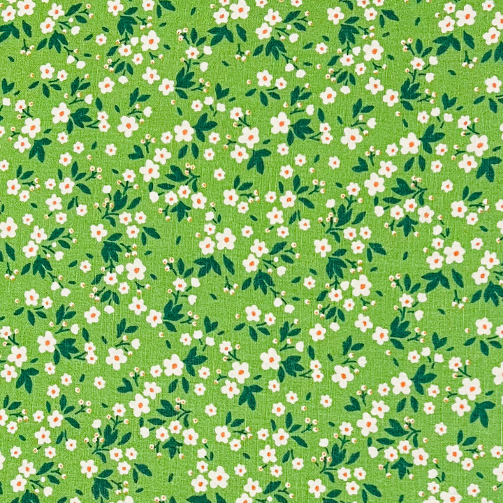 Green Floral Cotton Poplin Fabric