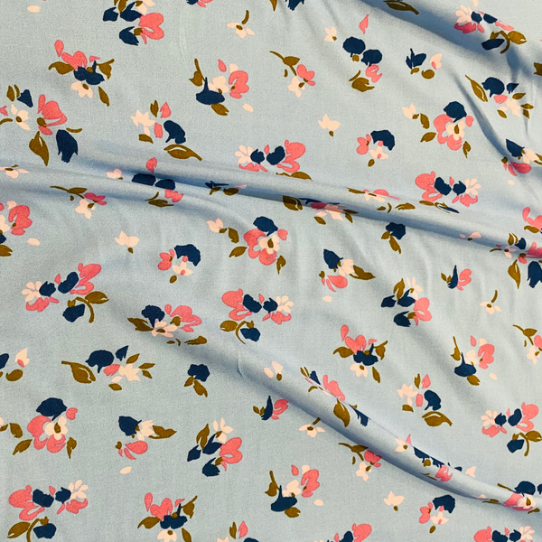 Blue Garden Flower Viscose Fabric