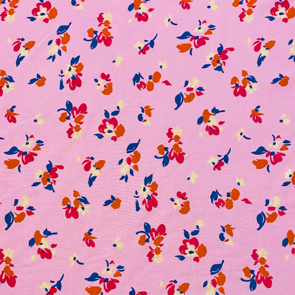 Pink Garden Flower Viscose Fabric